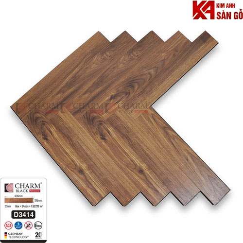 Sàn Gỗ Xương Cá 12mm Charm Cốt Đen D3414